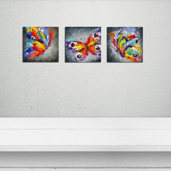 Triptych "Flight together" - triptych, triptych butterfly, insects, oil painting, butterfly, butterfly art, gift, art