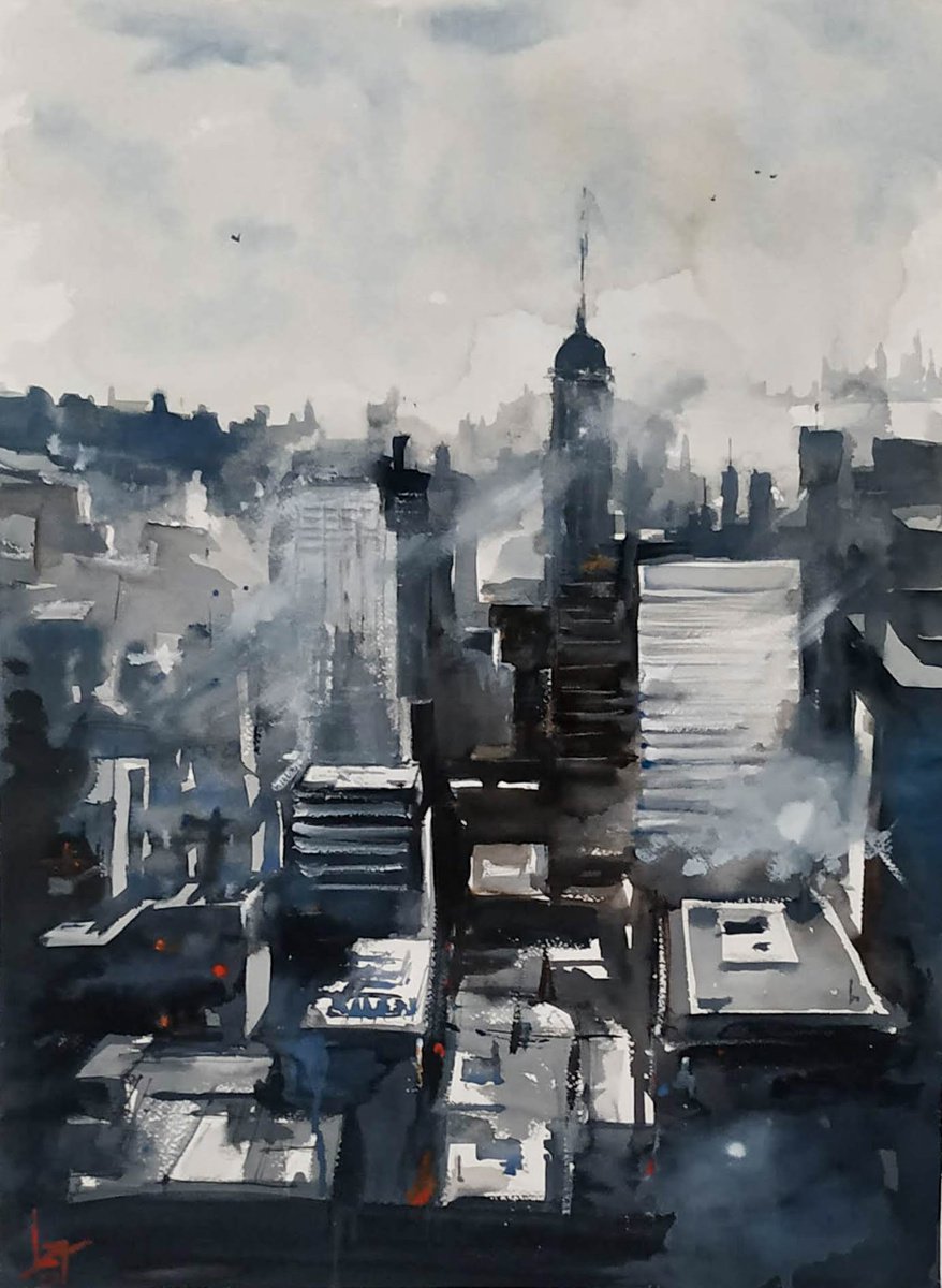 Impressionistic Cityscapes Watercolour By Flavio Furlan, 21 X 29, New York, Original Artwork