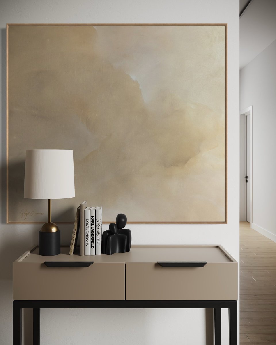 Abstract Acrylic Painting By Gabriela Azar Schreiner, 41 X 37, Golden Veil, Original Artwork