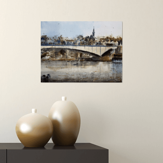 Morning over Branko´s bridge / Jutro iznad Brankovog mosta / original watercolor painting