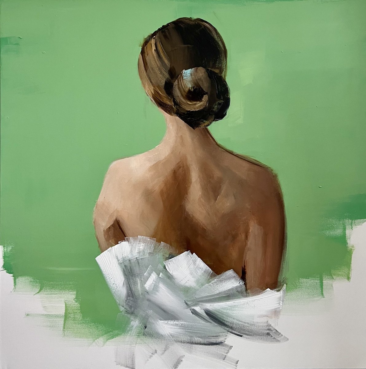 Expressive Portrait Acrylic Painting By Tamara Andjus, 31 X 31", Poise, Original Artwork