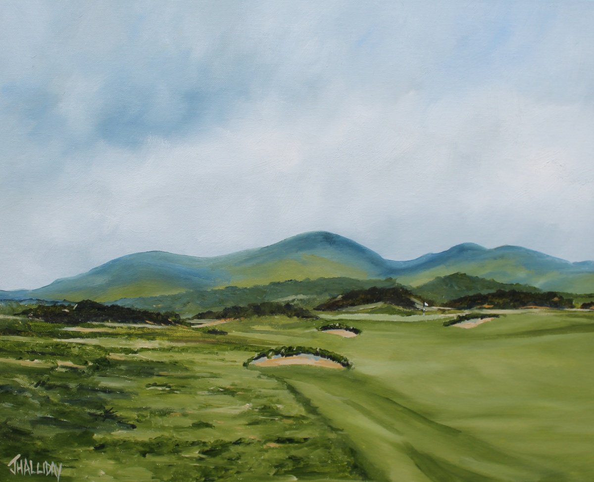 Impressionistic Landscape Oil Painting By John Halliday, 20 X 16, 16Th Royal Co.down Golf Club, Original Artwork