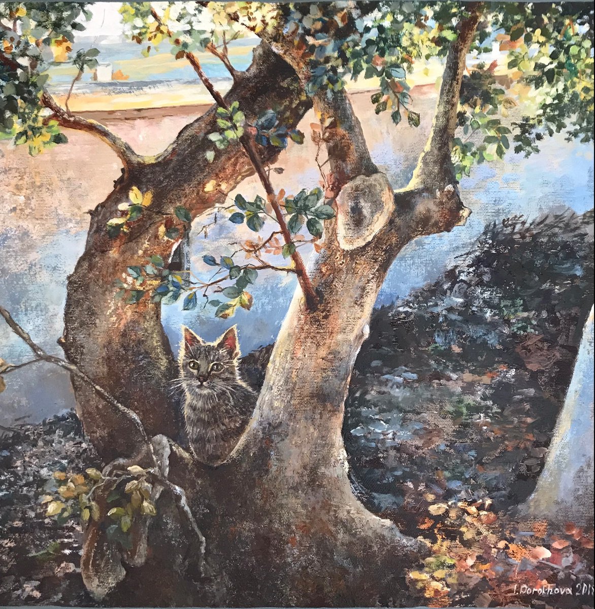 Cat on the tree  2018 , 50-50 by Irina Dorokhova