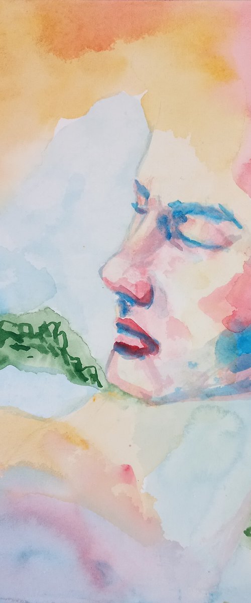 Abstract watercolor portrait 24.8x24.8 cm by Tatiana Myreeva