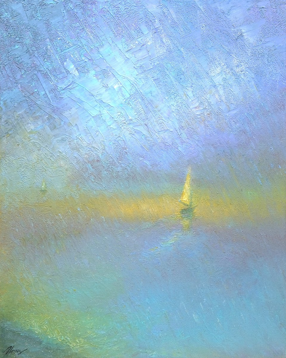 Impressionistic Landscape Oil Painting By Dmitry Oleyn, 16 X 20, Evening Sea, Original Artwork