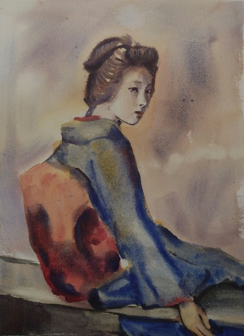 Watercolor gheisa 2 by Marina Del Pozo