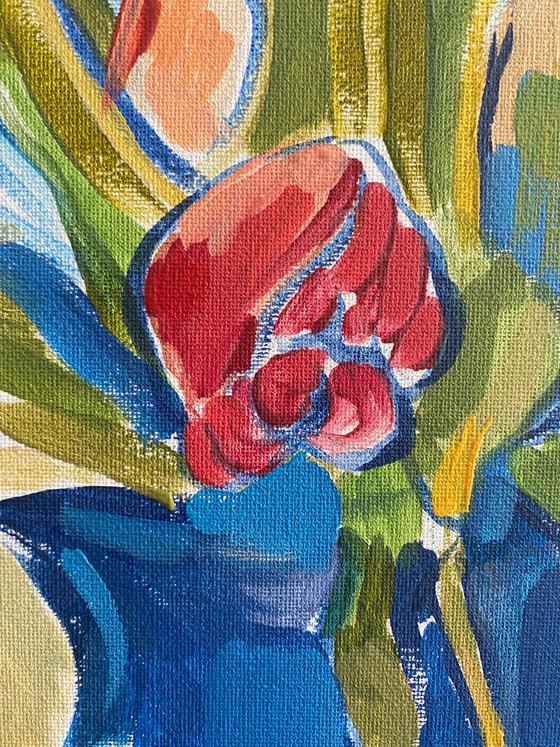 Tulips in a Blue Vase