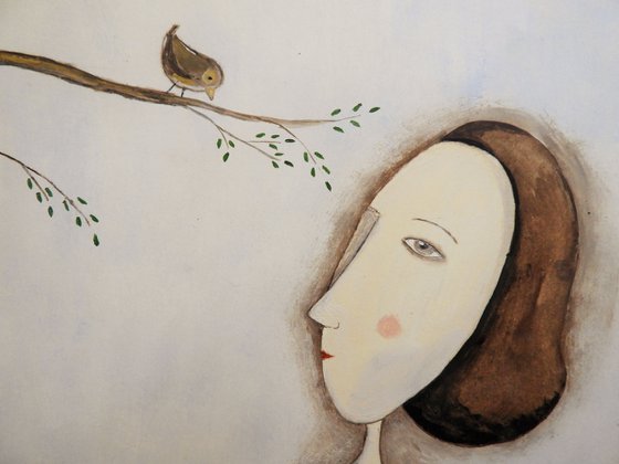 The Lady and the bird in brown