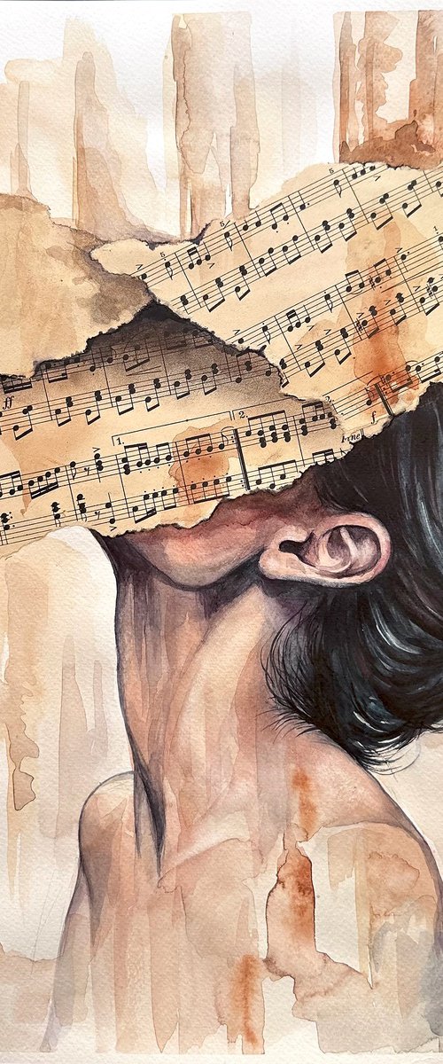Immersion - Watercolor Sheet Music Collage by Julia Shilo