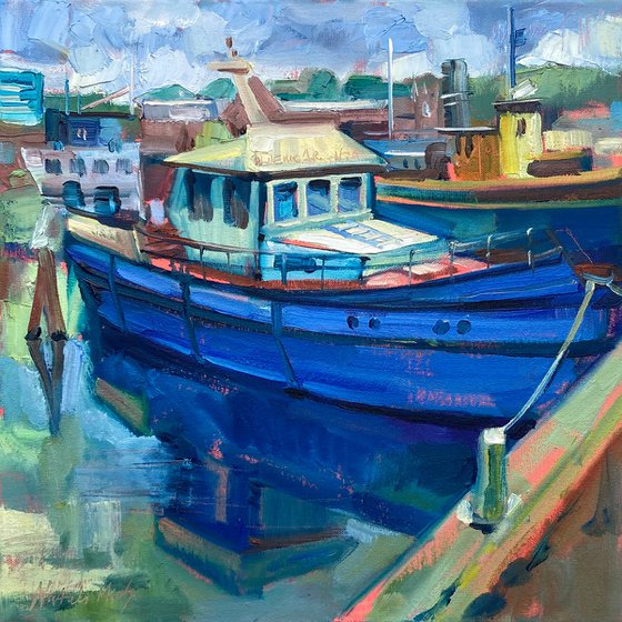 Summer Harbor — Original Oil Painting