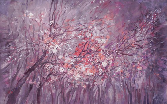Large painting 100x160 cm unstretched canvas "Cherry blossom" i002 art original artwork by Airinlea