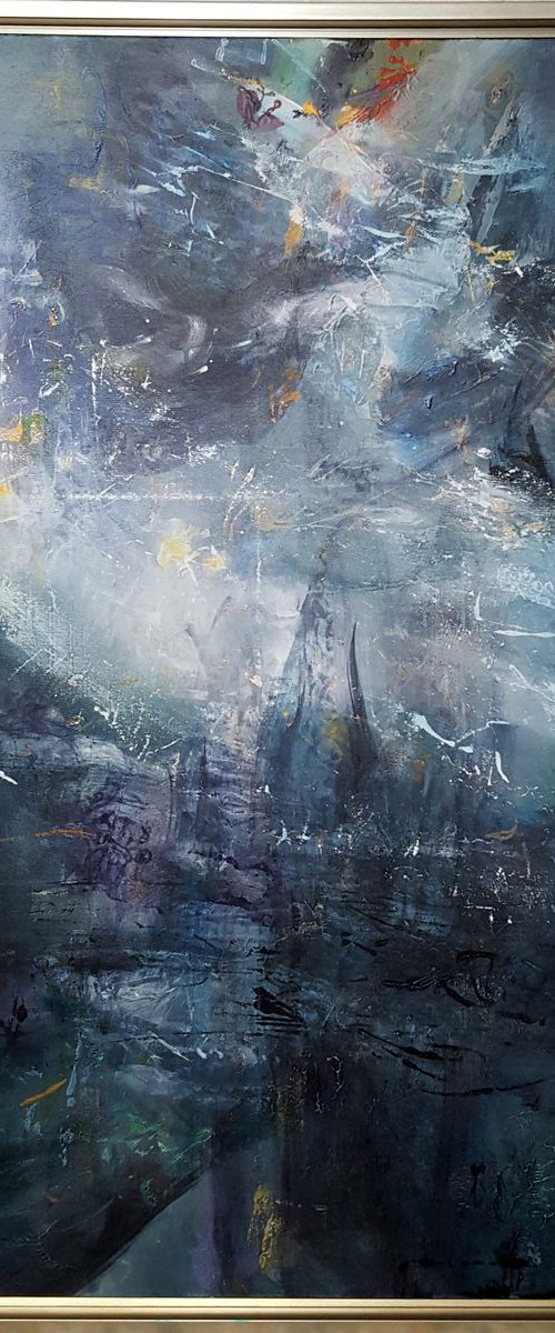 Slow movement in a sacred creation large 120 x 100 cm abstract mindscape by O KLOSKA by Kloska Ovidiu