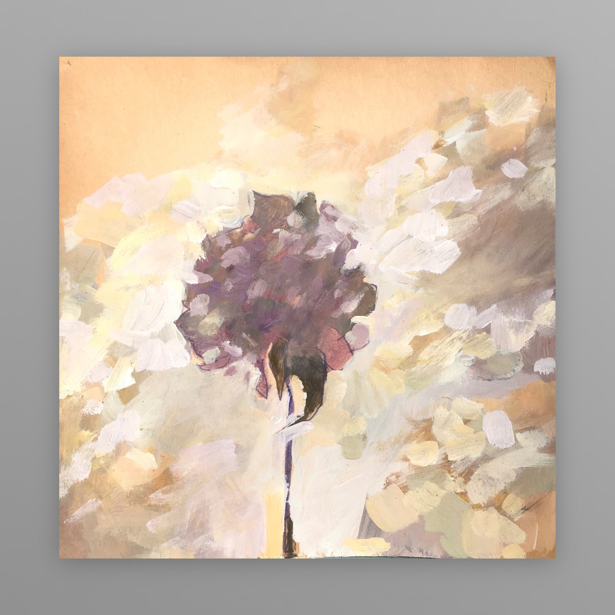 Impressionistic Botanical Oil Painting By Guy Pickford, 13 X 13, Dried Hydrangeas