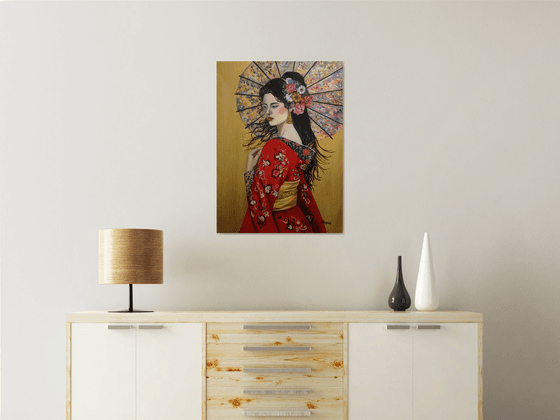 Geisha in a red kimono