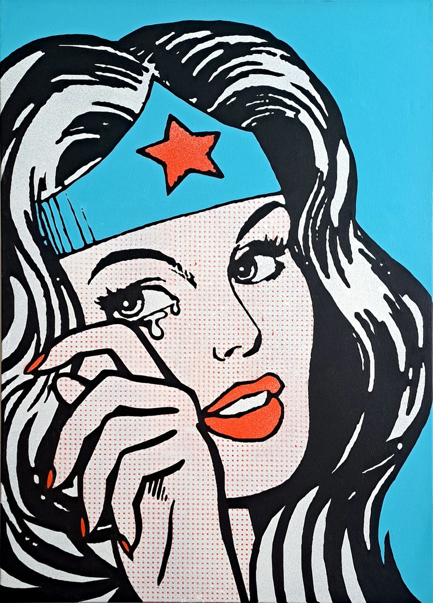Urban And Pop Portrait Acrylic Painting By Copyright, 20 X 28, Wonder Woman Pop Blue, Original Artwork