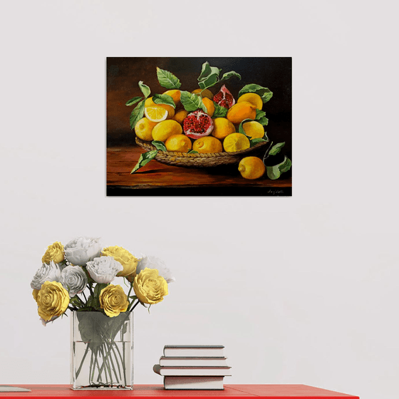 Lemons and pomegranates - still life - original painting