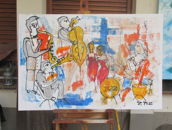 Jazzband Musicszene xl Acrylpainting 31,4 x 47,3 inch