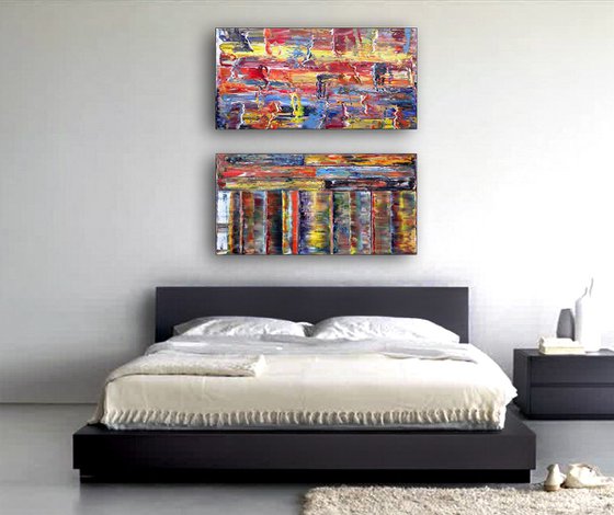 "Get In The Flow Series" - Save As Series - Original Extra Large PMS Abstract Diptych Oil Paintings On Canvas - 36" x 36"