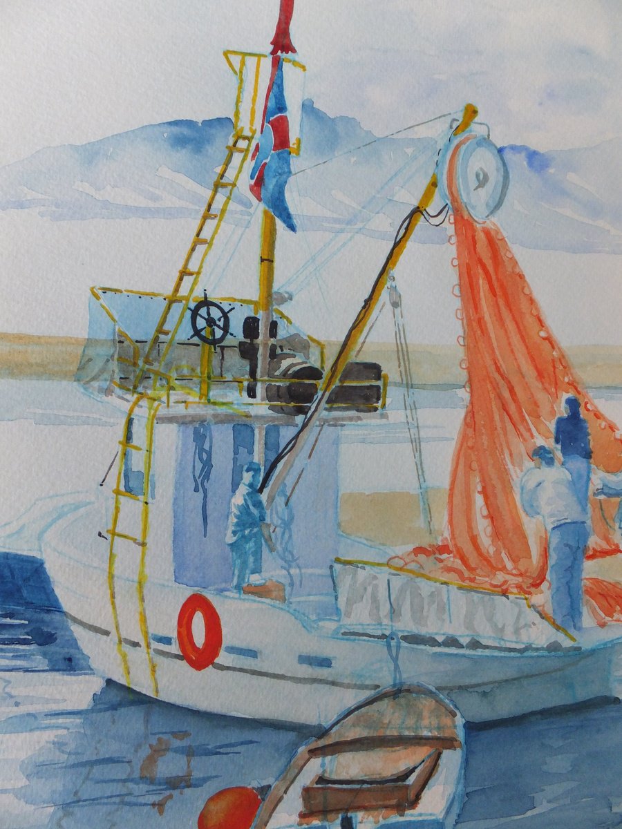 Photorealistic Watercolour , Fishing In Croatia By David Harmer, 14 X 18, Artwork For Sale On Artfinder