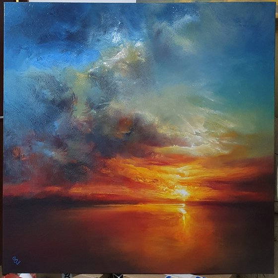 " Evening Vibes " Large painting W 110x H 110 cm