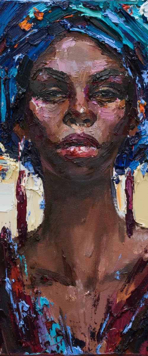 African woman portrait Original impasto oil painting by Anastasiia Valiulina