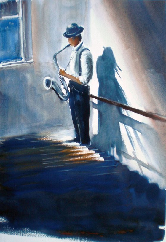 musician on the stairs