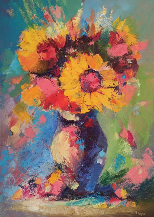 Sunflowers  80x60cm, oil painting, palette knife by Hayk Miqayelyan