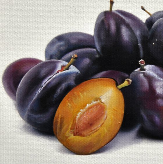 Still life with plums , Original oil on canvas painting