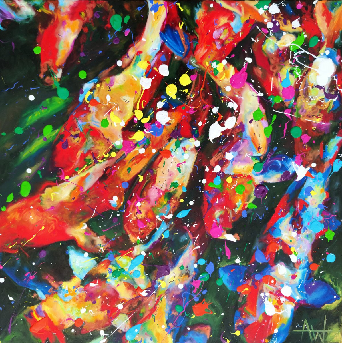 Abstract Animal Oil Painting By Angie Wright, 35 X 35, Zen Koi, Original Artwork