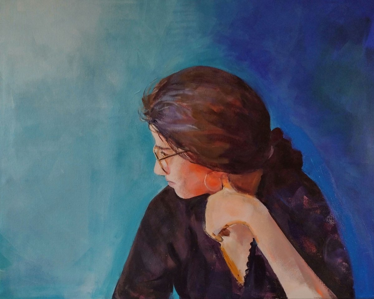 Expressive Portrait Acrylic Painting By Marina Del Pozo, 36 X 29", Portrait #1 The Intelectual, Original Artwork