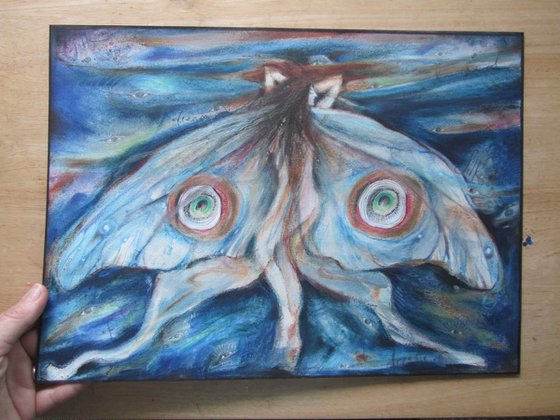 Moth Fairy Silk Dreaming mixed media painting on paper