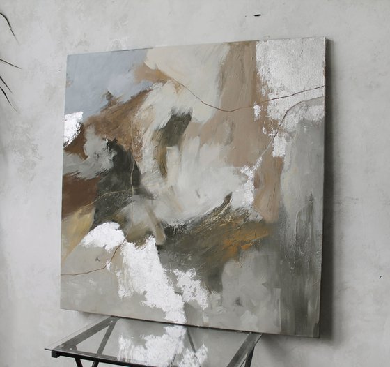 "Balance" Abstract gray brown silver art