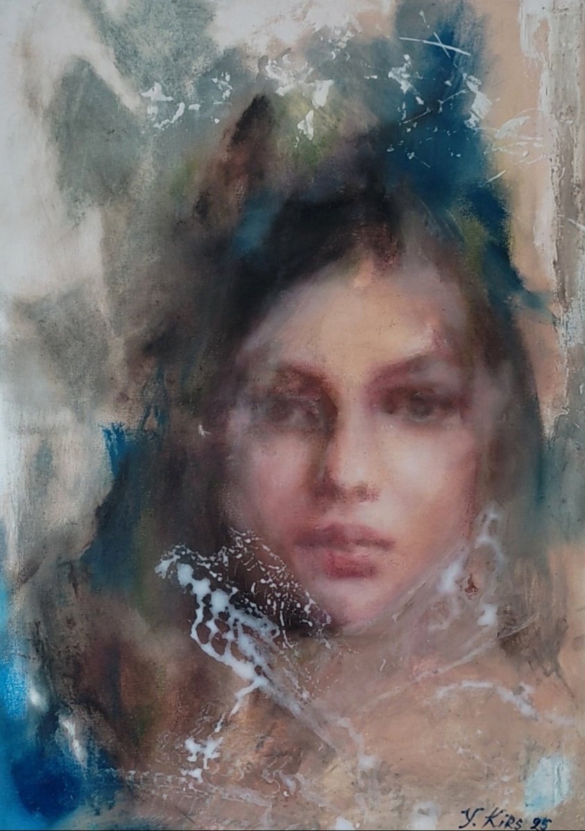 Abstract Portrait Oil Painting By Yuliia Kyrsanova, 20 X 28", Embraced By The Waves, Original Artwork