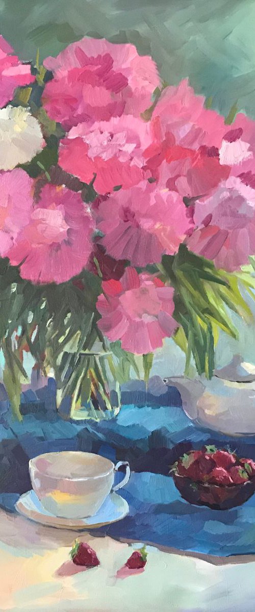 Still life with peonies by Andrii Roshkaniuk