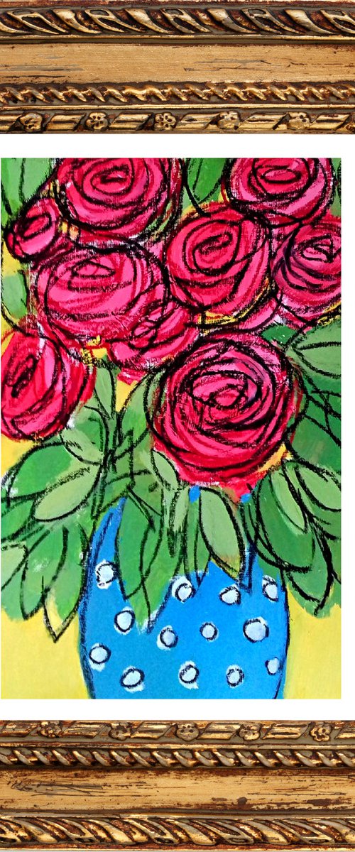 Roses in a Polka Dot Vase by Jan Rippingham