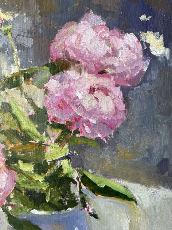 Peonies and Daisies in Sunlight