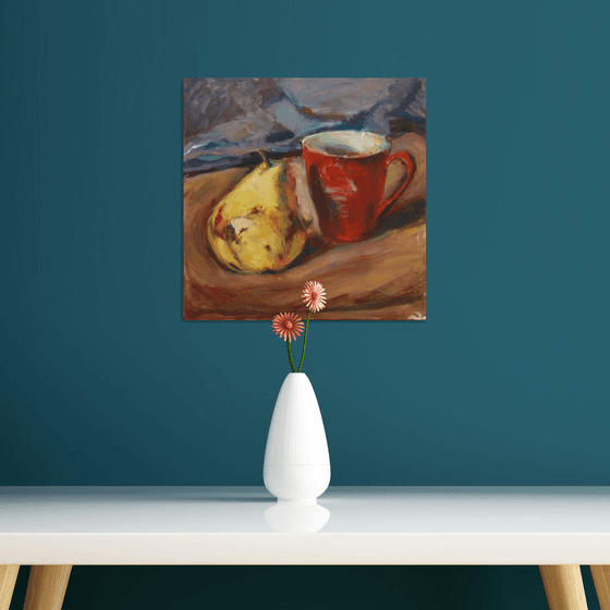 Pear and red cup