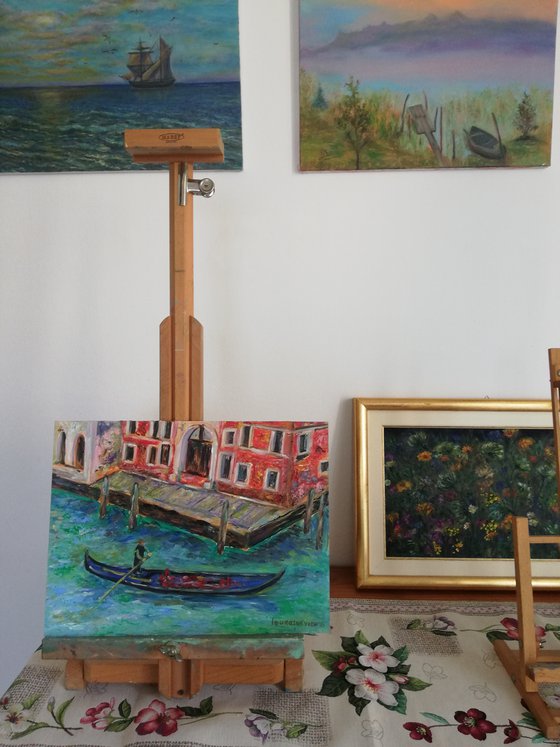 "A Gondolier" Venice and its Canals Original Oil Painting - Italian Landscape