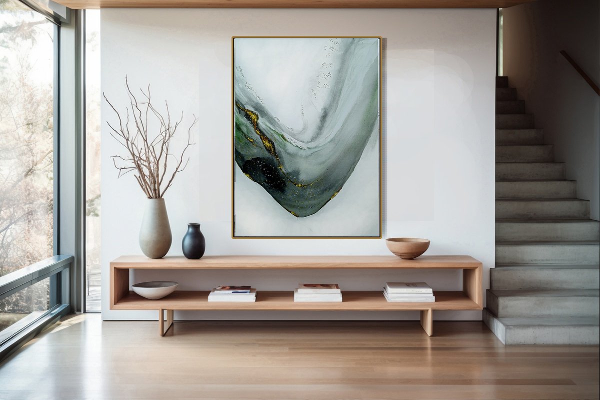 Geometric Abstract Acrylic Painting By Vishalandra Dakur, 20 X 30", Radiant Ocean 6, Original Artwork