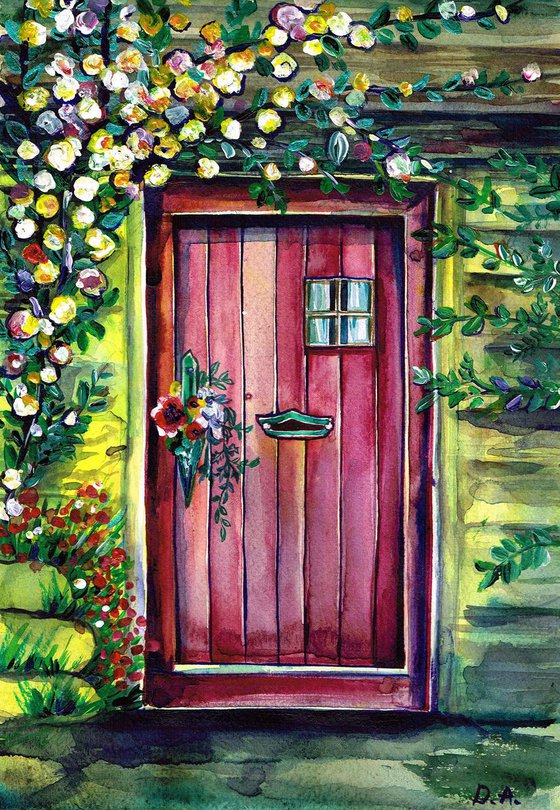 door with flowers