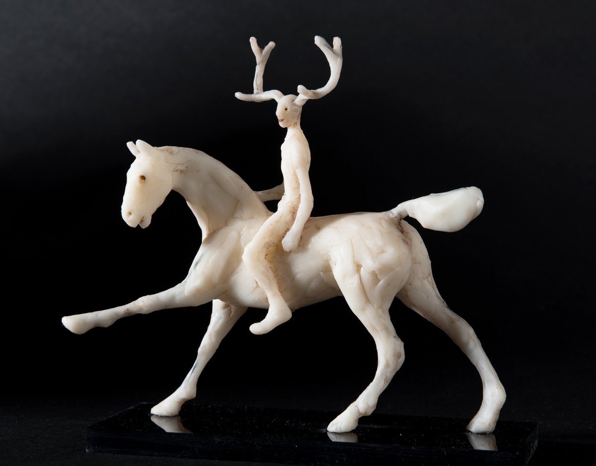 Expressive Portrait Sculpture By Holly Bennett, 7 X 7, Nature-Spirit Rider Xii, Original Artwork