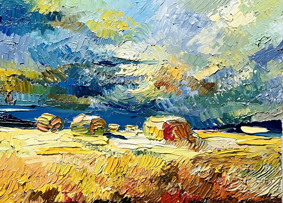 Impressionistic Landscape Oil Painting By Vahe Bagumyan, 16 X 12", Golden Harvest, Original Artwork