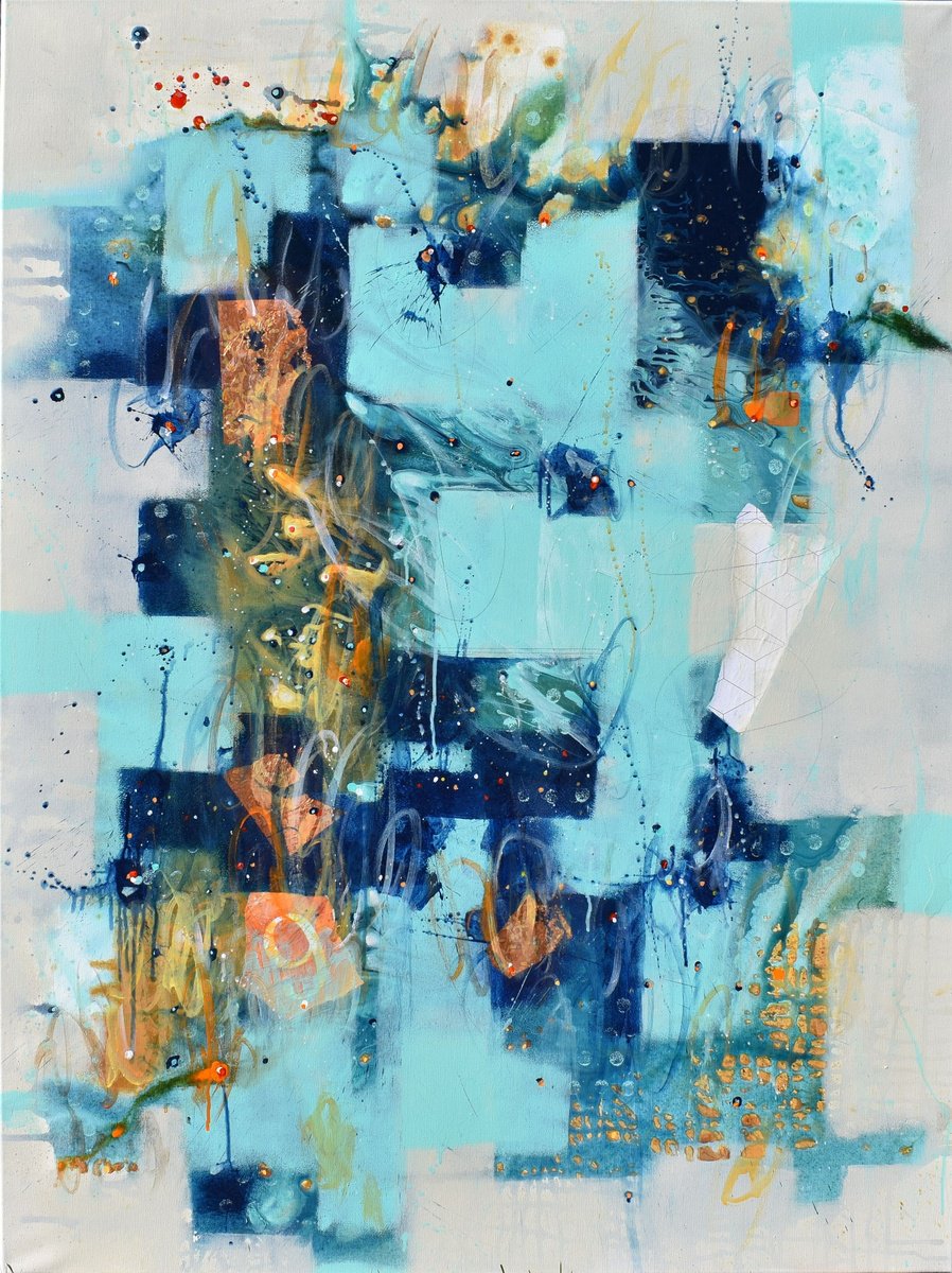 Geometric Abstract Painting By Cynthia Ligeros, 36 X 48, Dance Of The Long Night