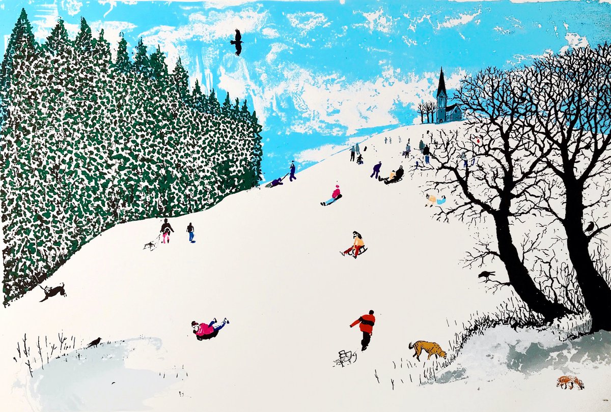 Landscape Screenprint By Tim Southall, 28 X 20", Snow On The Hill, Original Artwork