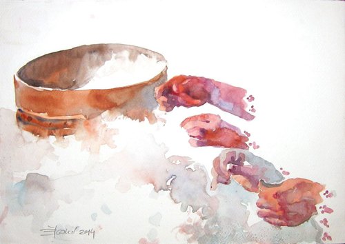 old craft:cleaning  feathers by Goran Žigolić Watercolors