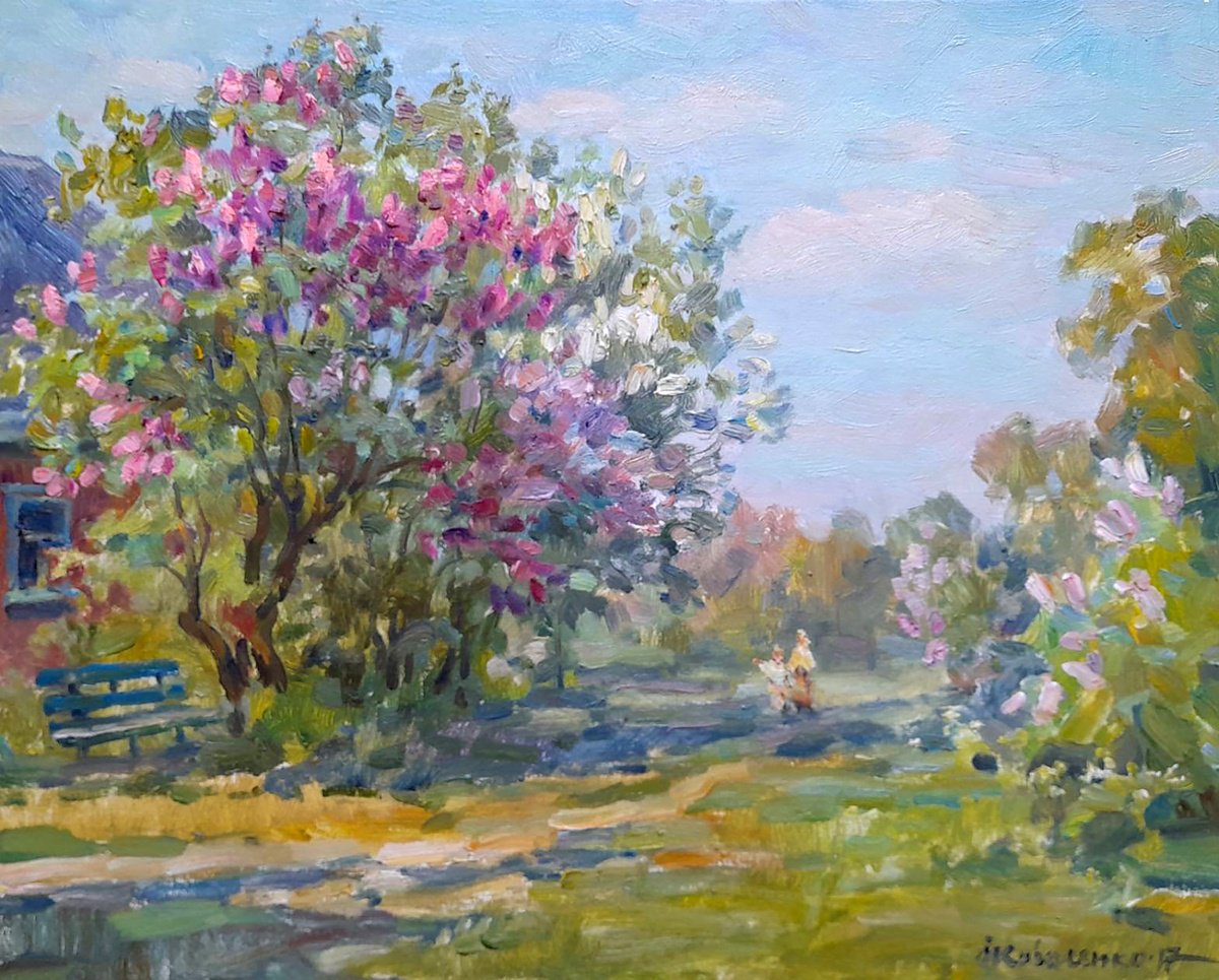 Impressionistic Landscape Oil Painting By Ivan Kovalenko, 20 X 16, Walking Down The Street, Original Artwork