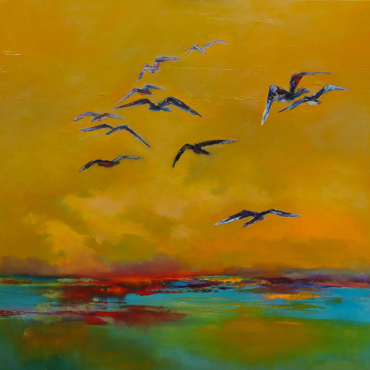 Sunset with Seagulls. by Veta Barker