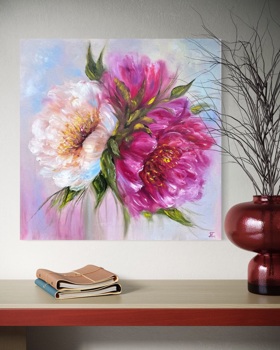 Magic Peonies Series - With Love By Tanja Frost, 20 X 20, Artwork For Sale On Artfinder
