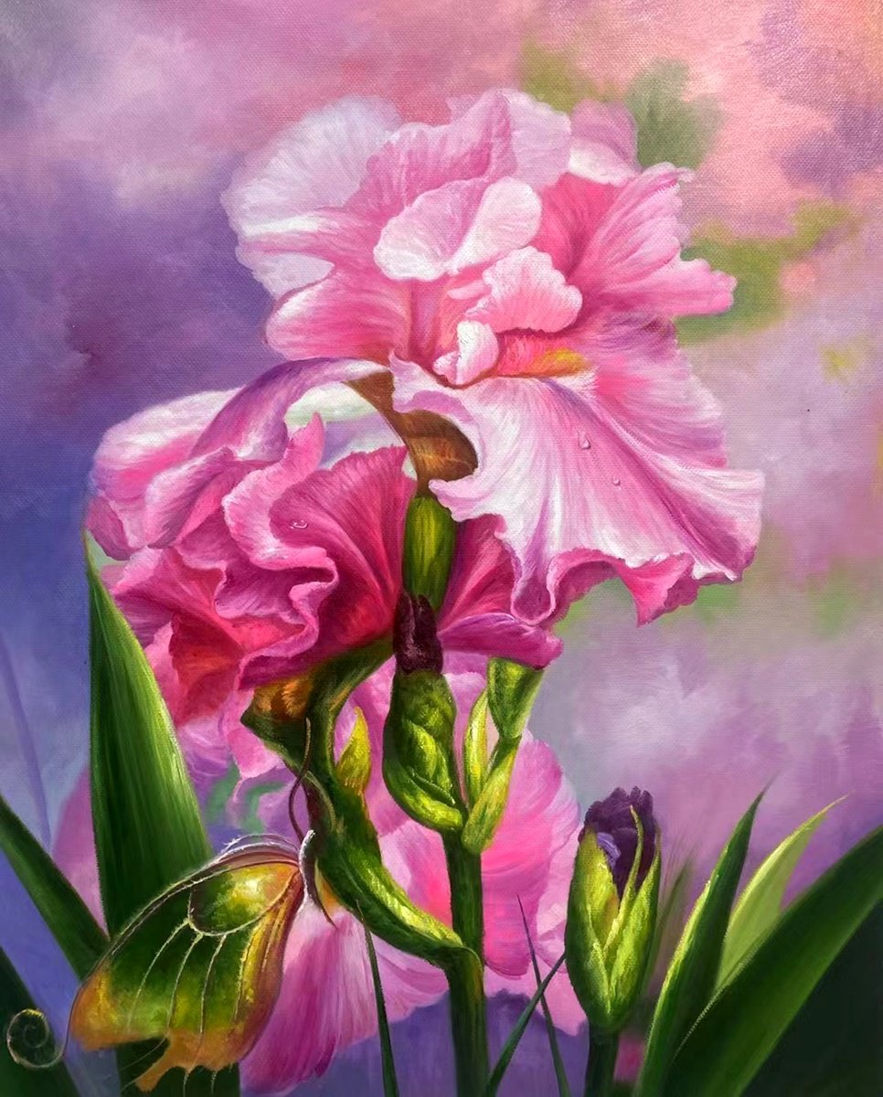 Impressionistic Botanical Oil Painting By Kunlong Wang, 31 X 39", Oil Painting:beautiful Flowers T232, Original Artwork