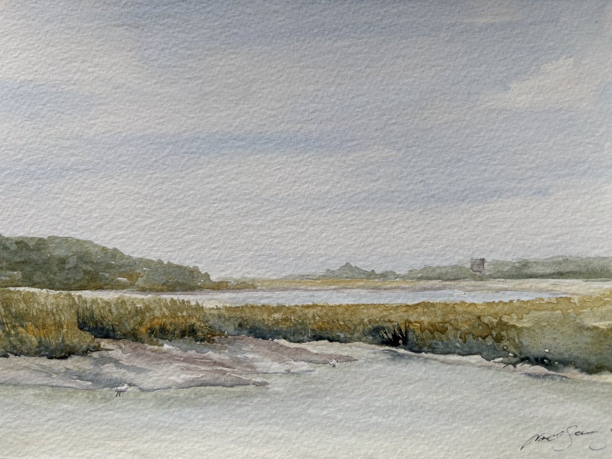 Impressionistic Landscape Watercolour By Noel Sawyer, 10 X 7", River Alde From Snape Maltings, Suffolk, Original Artwork